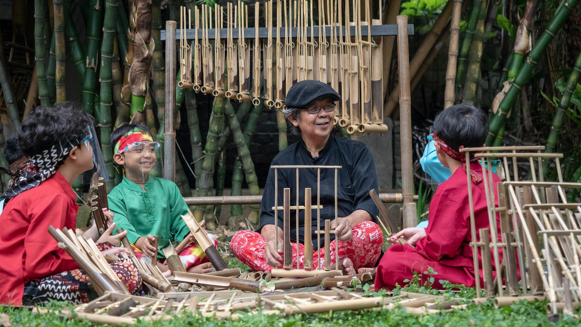 Children Building Wooden Traditional Musical Instrument