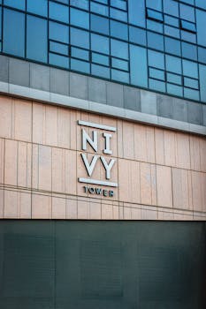 Close-up view of the Nivy Tower facade in Bratislava, Slovakia showcasing urban architecture and design.