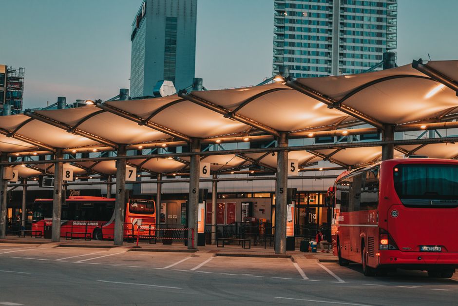 Intercity buses at Riga International Coach Terminal (Autoosta), Latvia