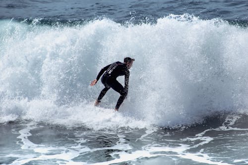 Man in Black Rash Guard Surfing