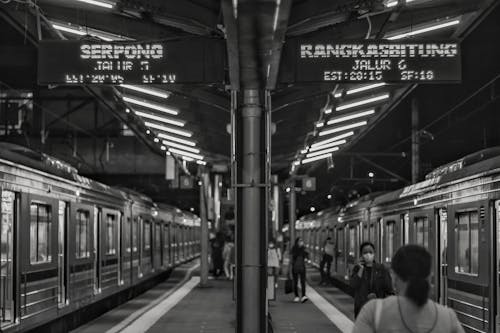 Black and White Photo of a Train Station in Jakarta