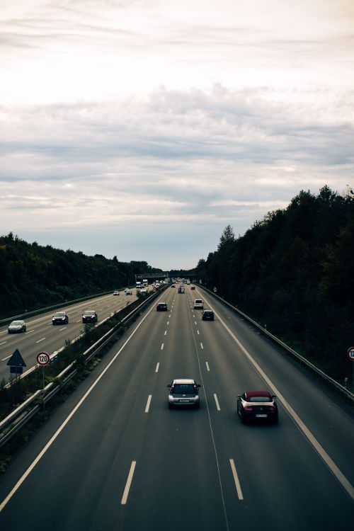 Free An aerial view of busy highway traffic in Dortmund, Germany with lush greenery. Stock Photo