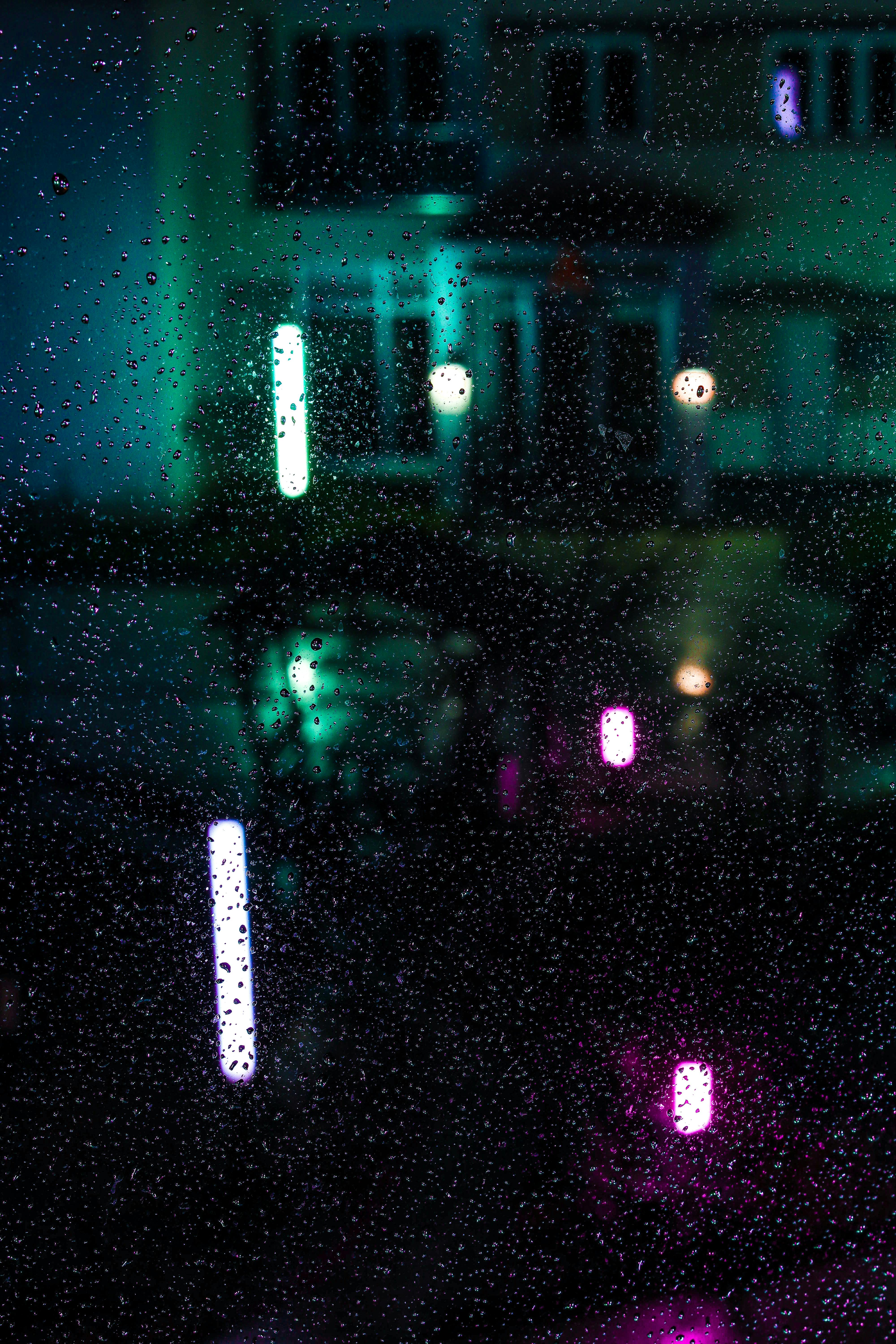 raindrops on window night