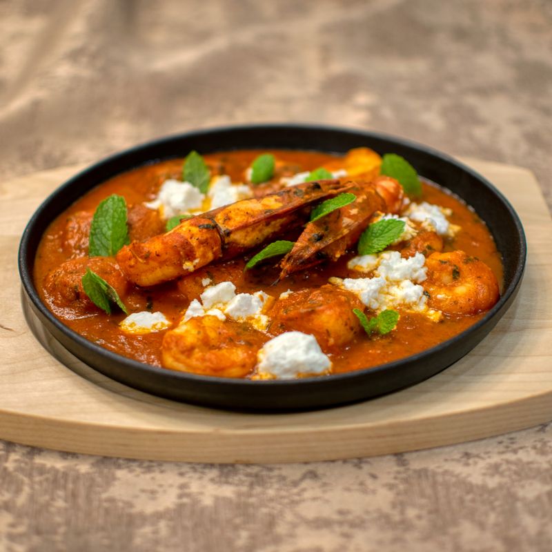 Air Fryer Shrimp Saganaki with Feta Sauce