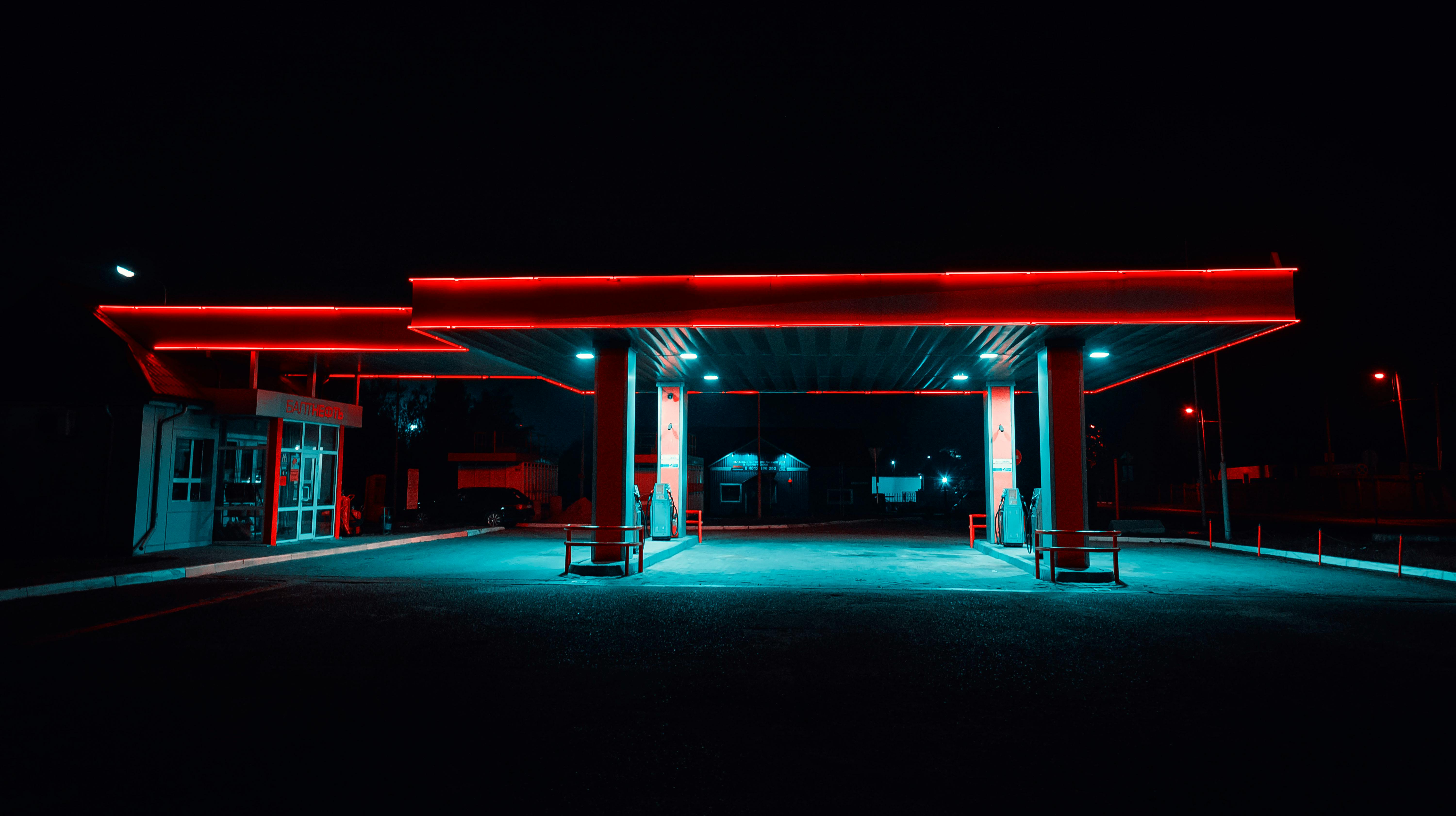 gasoline station during nighttime