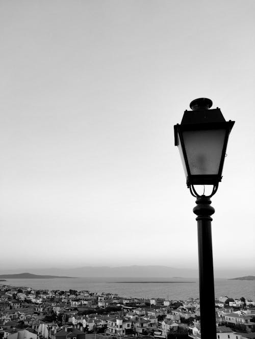 Black and White Photo of a Lamp Post
