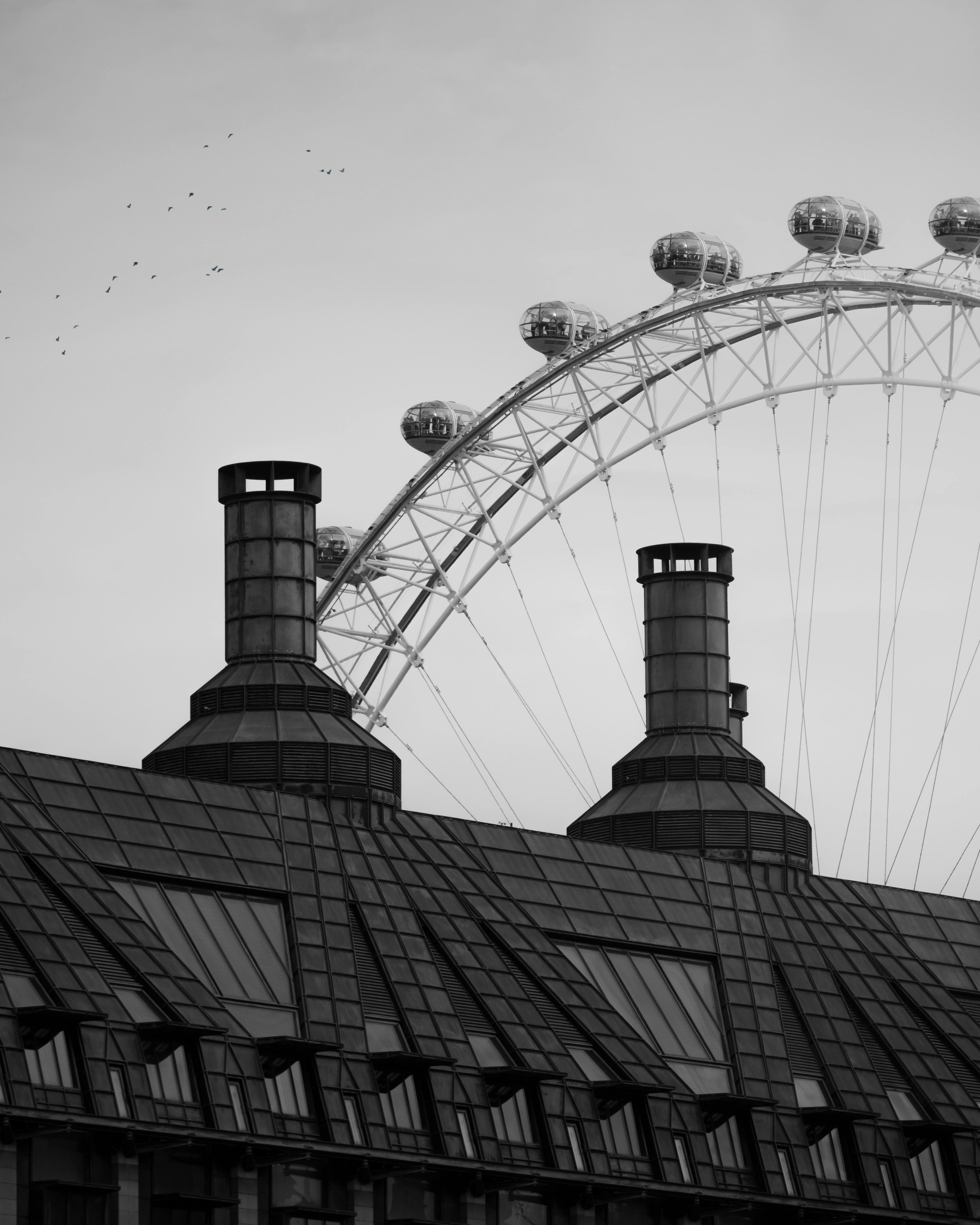 grayscale photo of ferris wheel