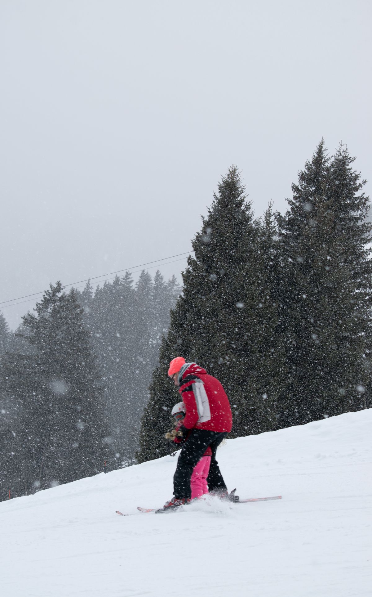 Family skiing together