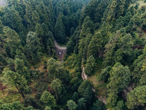 Stunning aerial view of lush greenery and winding road in Amecameca, Mexico.