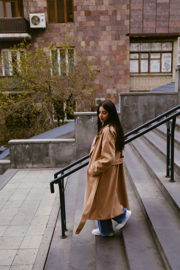Trench coat with beret and ballet flats Parisian style