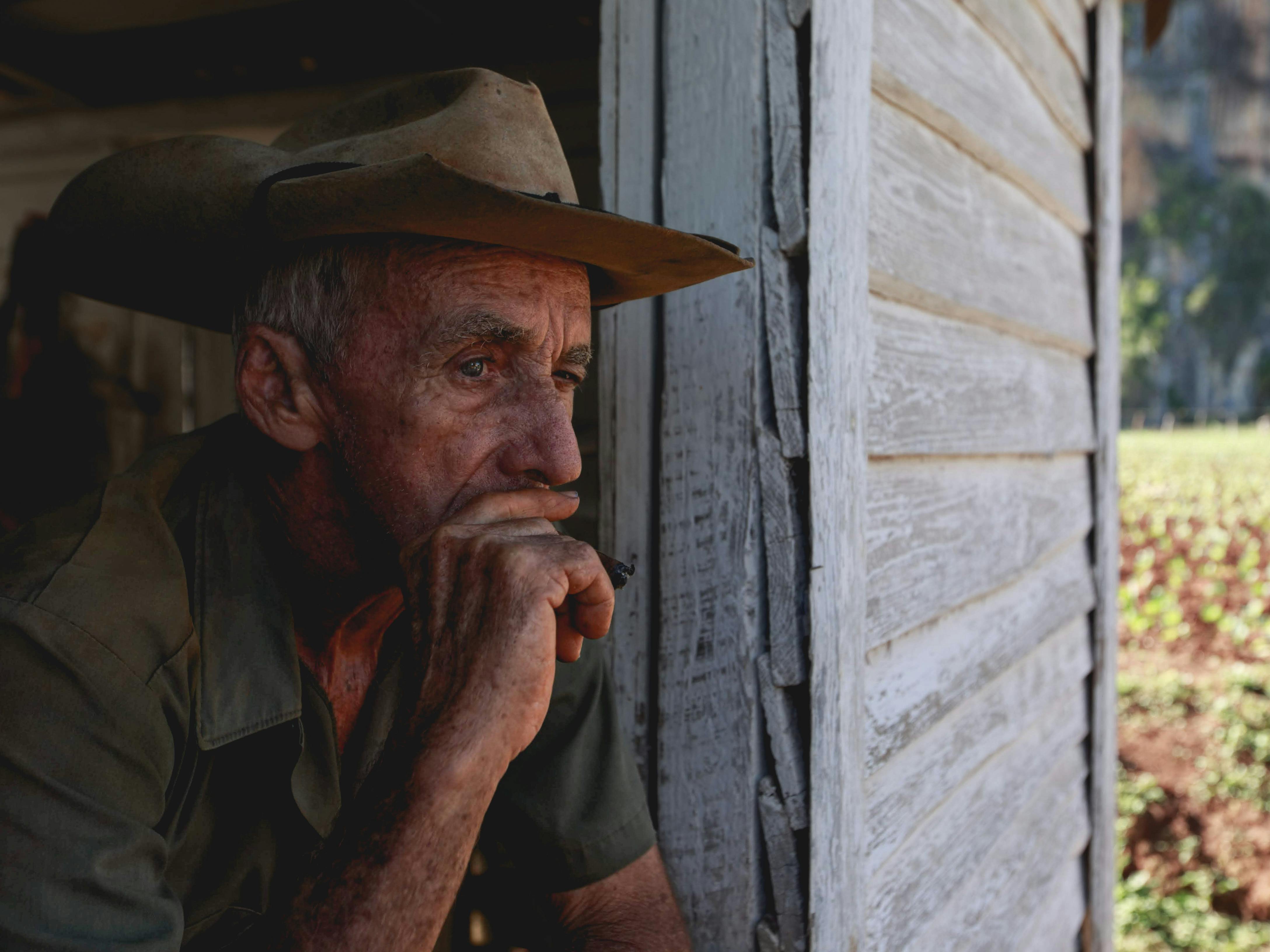 Man Big Round Hat Kayak Smoking Stock Photo 1468722452