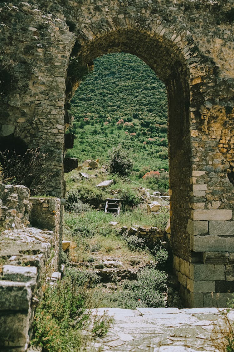 Old Stone Arch In Green Nature Landscape