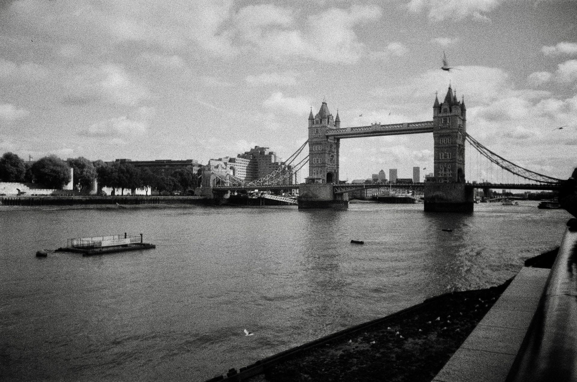 Bridge above River in City