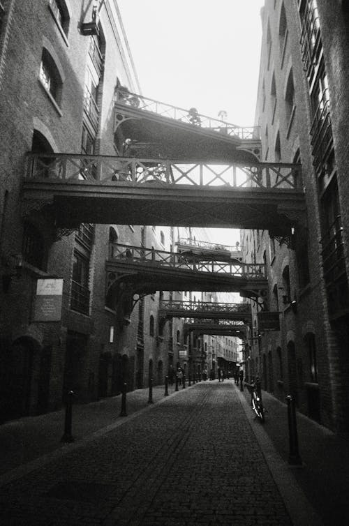 Bridges between Buildings on Cobblestone Street