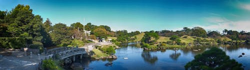 Free Areal View of Lake Bridge and Trees during Daytime Stock Photo