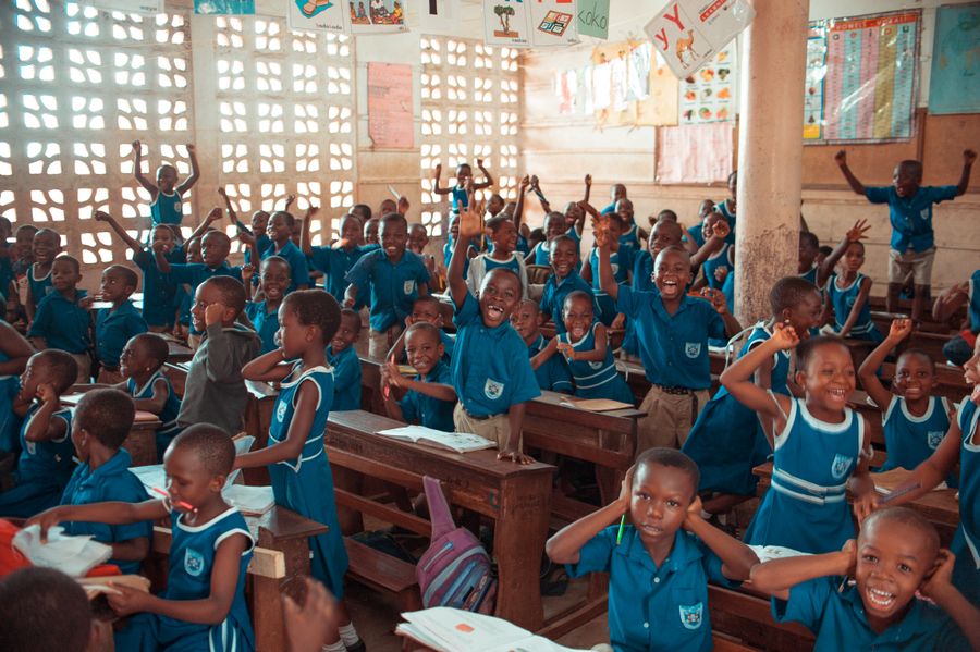 Primary school pupils taking part in a classroom activity