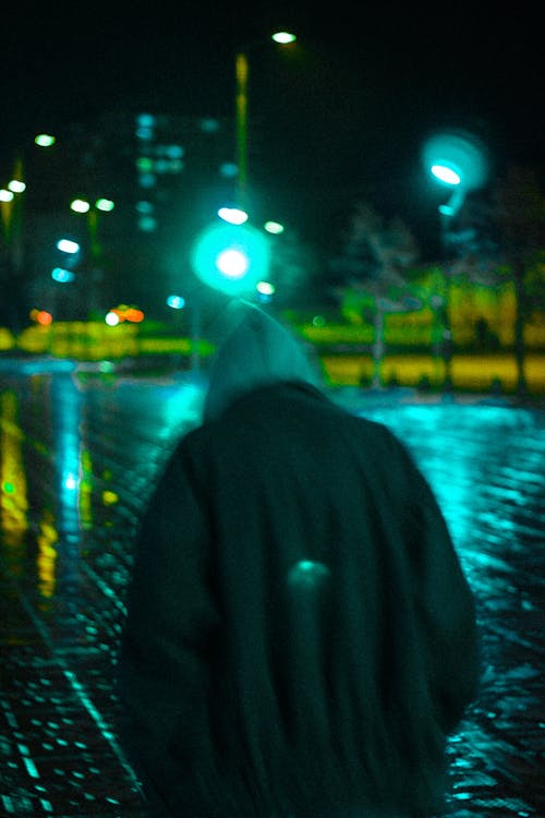 Back View of Person Wearing Hoodie Jacket While Walking on the Street 