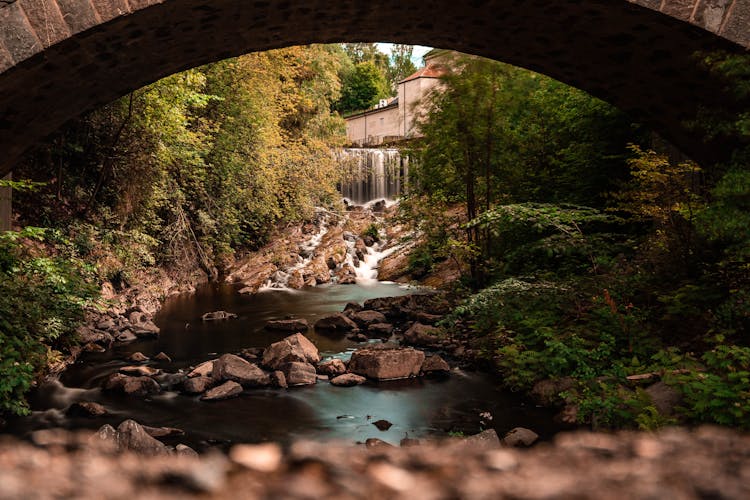 Waterfall Near The Concrete Bridge 