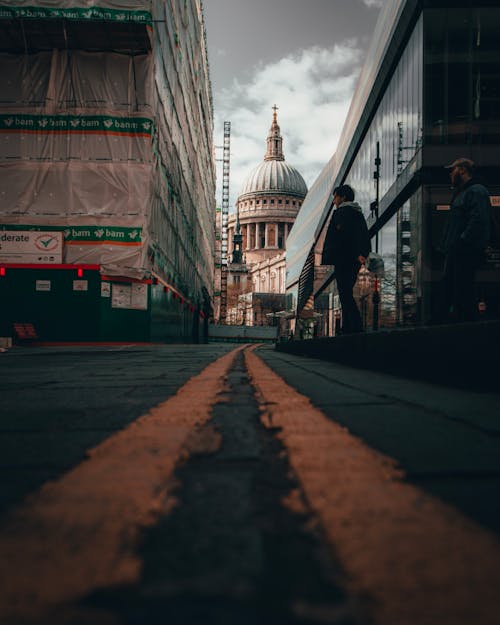 View of a Street and St Pauls Cathedral in London at Night, England, UK