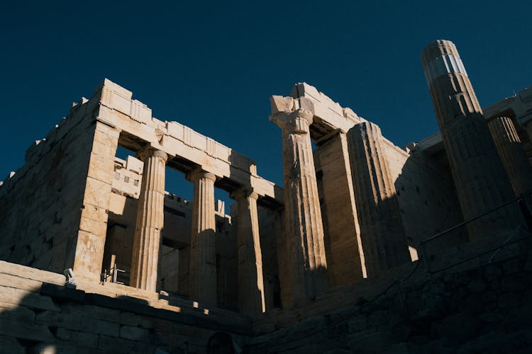 Ancient City Ruins On Blue Sky Background