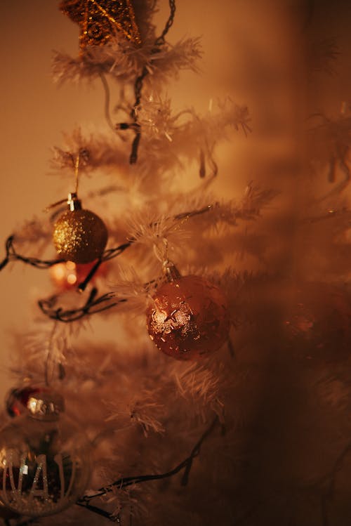 Darmowe zdjęcie z galerii z bombka świąteczna, choinka, ciemny