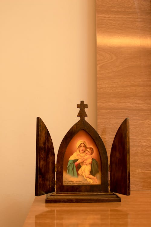 Religious Mother and Child Painting in Wood