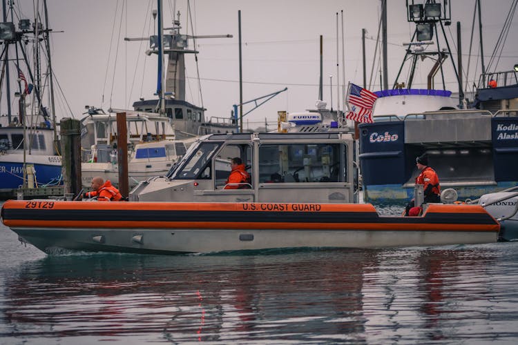 U.S. Coast Guard Patrol Boat On The Sea