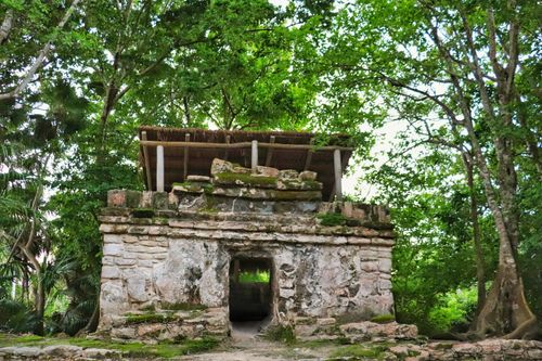 Free Explore an ancient stone temple surrounded by vibrant forest greenery. Stock Photo