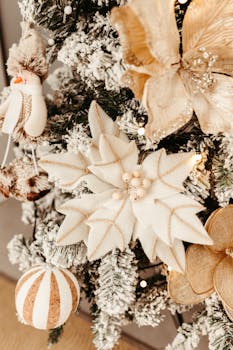 Beautifully decorated Christmas tree with a variety of elegant ornaments.