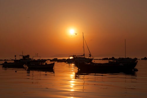 Ingyenes stockfotó aranyóra, csónakok, naplemente témában