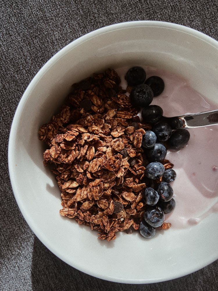 A Granola Blueberry On The Bowl