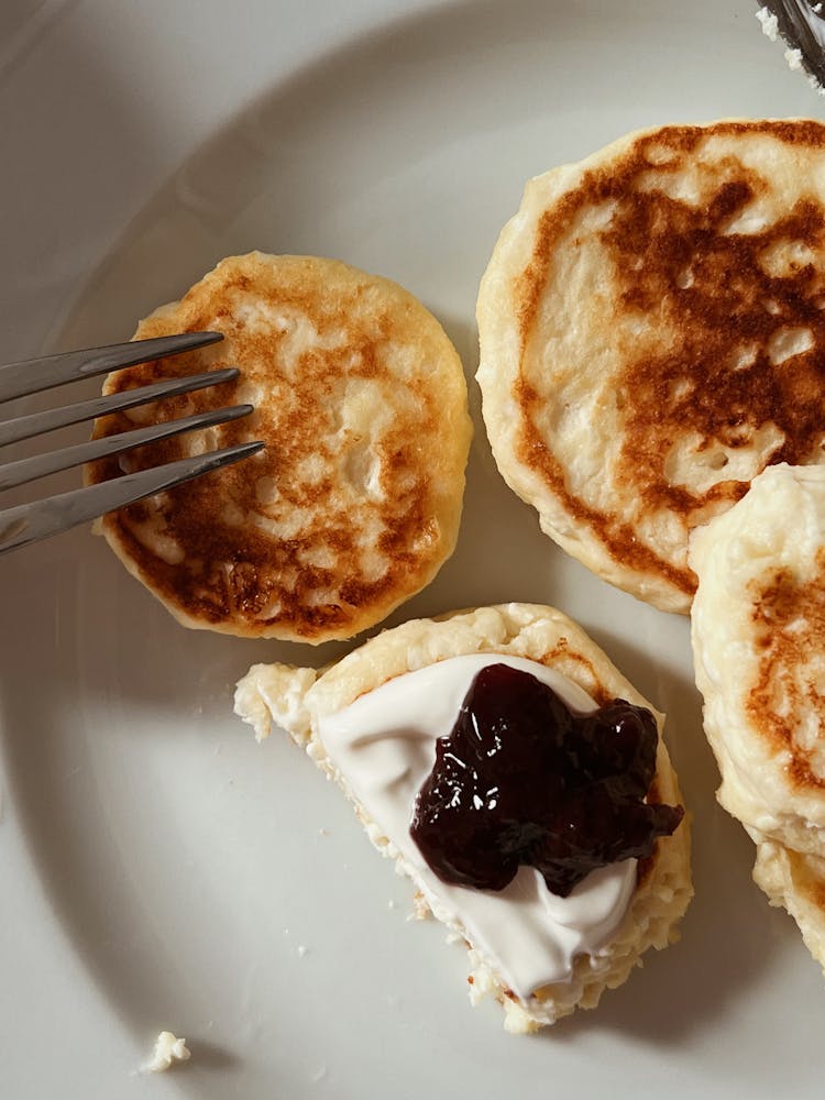 Pancakes With Cream And Jam