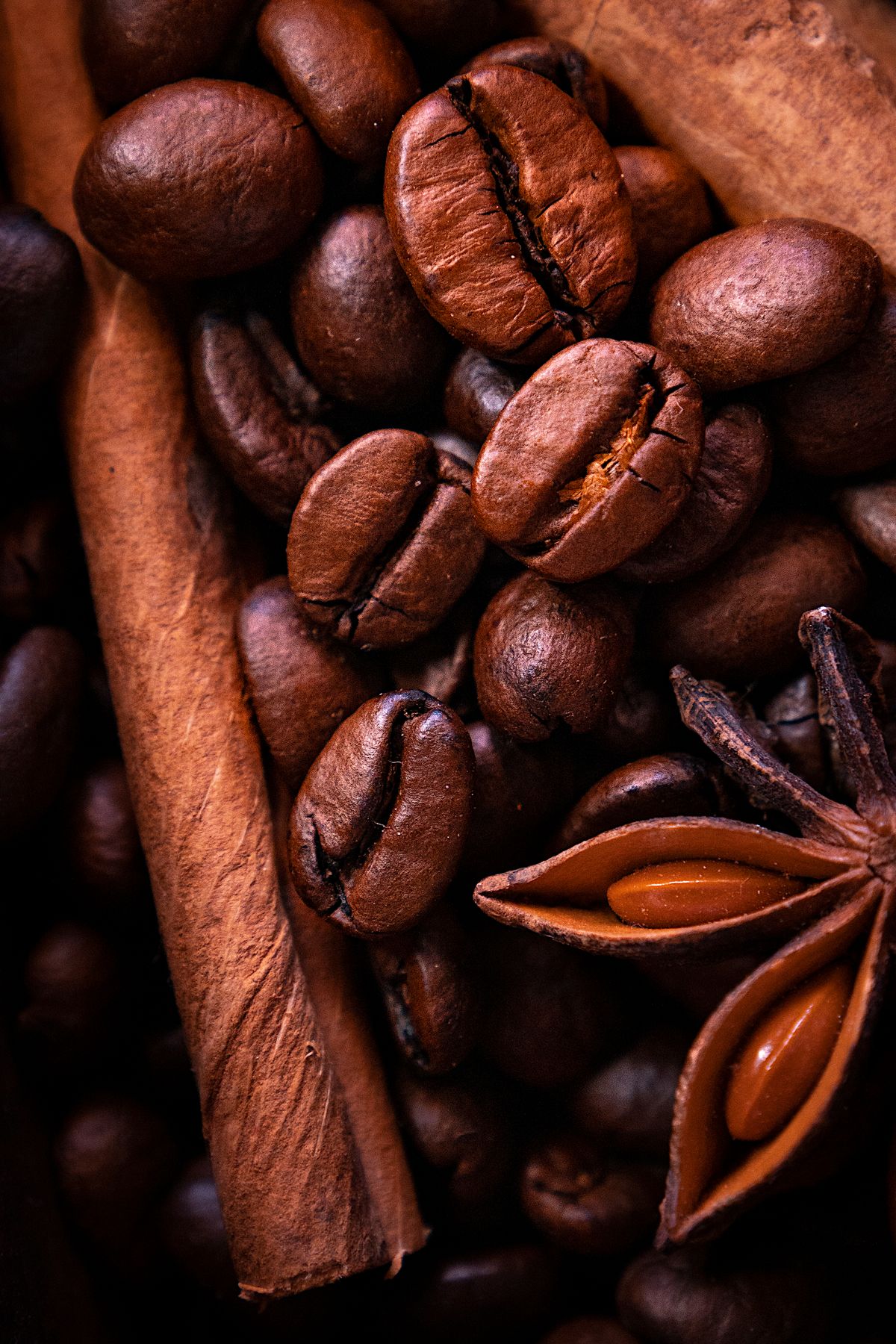 Café e canela juntos em uma composição aromática