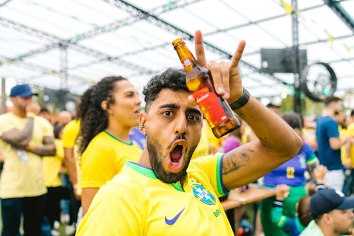 Shouting Man in Brazilian Football T-shirt