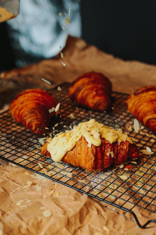 Free Croissants on a Griller Stock Photo