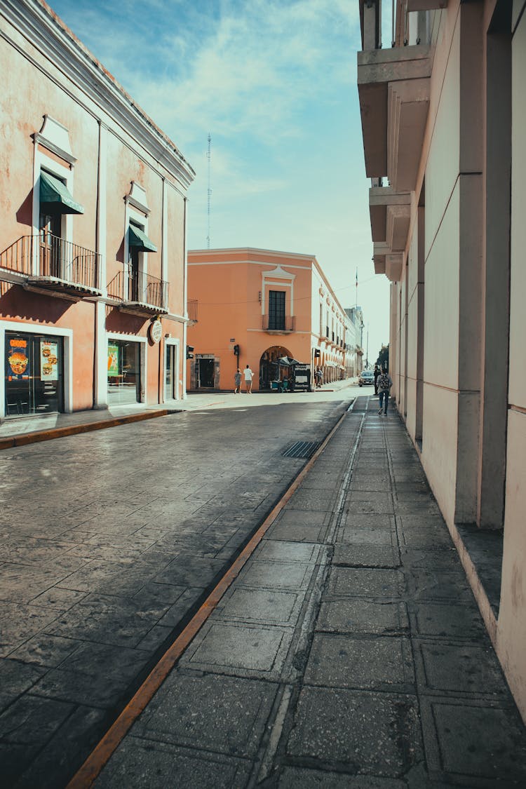 Empty Street Between Buildings In Downtown