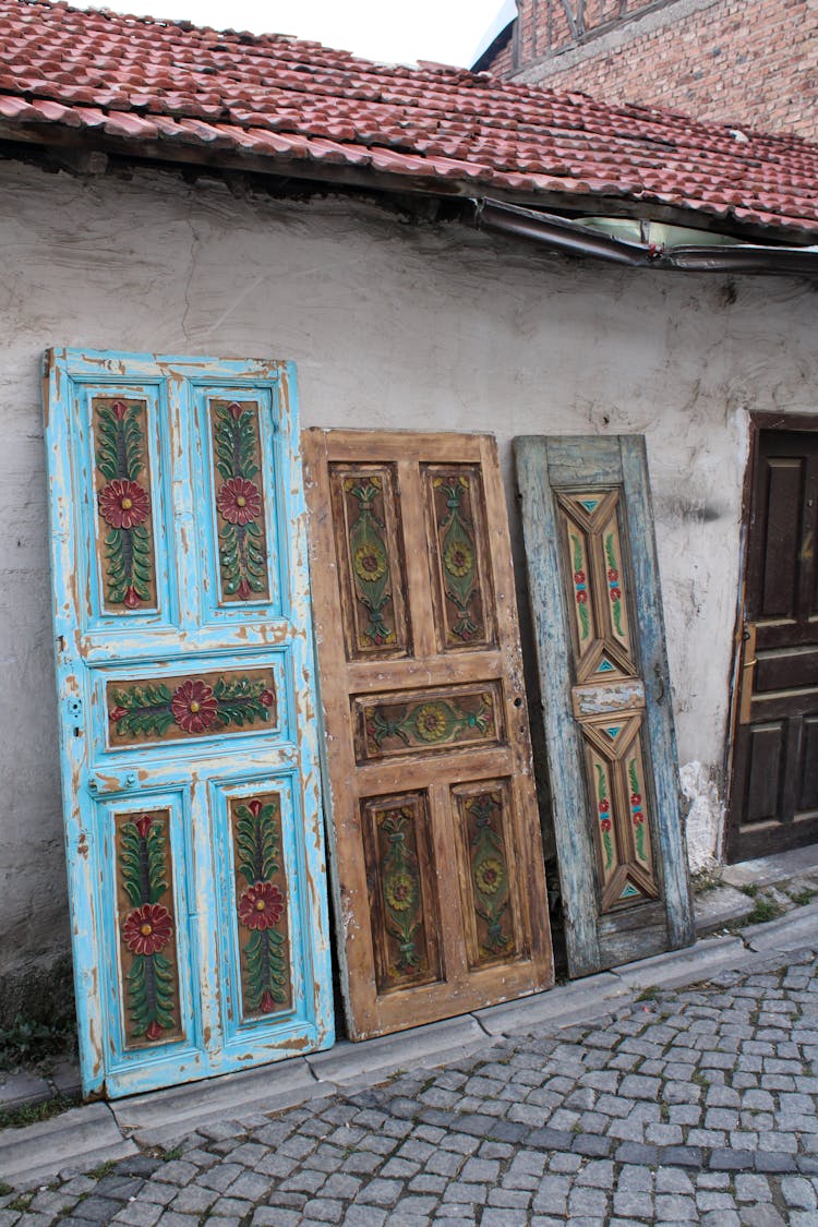 Antique Painted Wooden Doors Photo