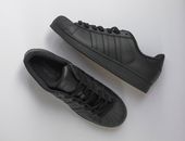 Stylish black shoes on white background