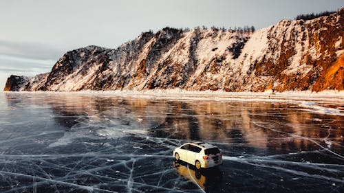 Car on the Frozen Lake Baikal 