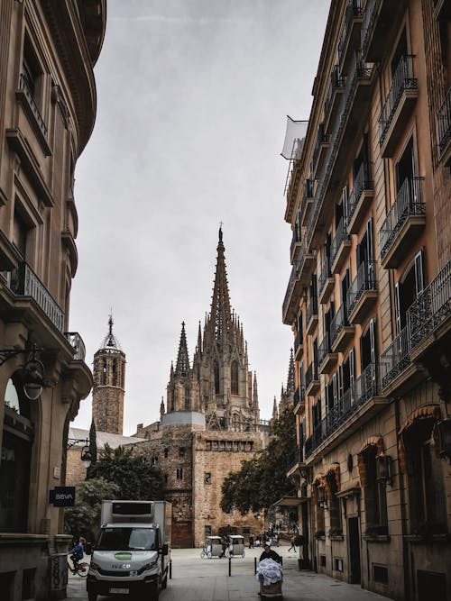 View of the Barcelona Cathedral from a Street 