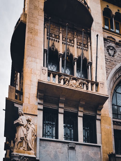 Close-up of Architectural Details on an Old Building in City 