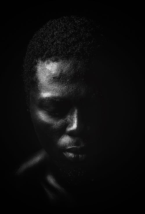 Black Portrait of a Man with Closed Eyes