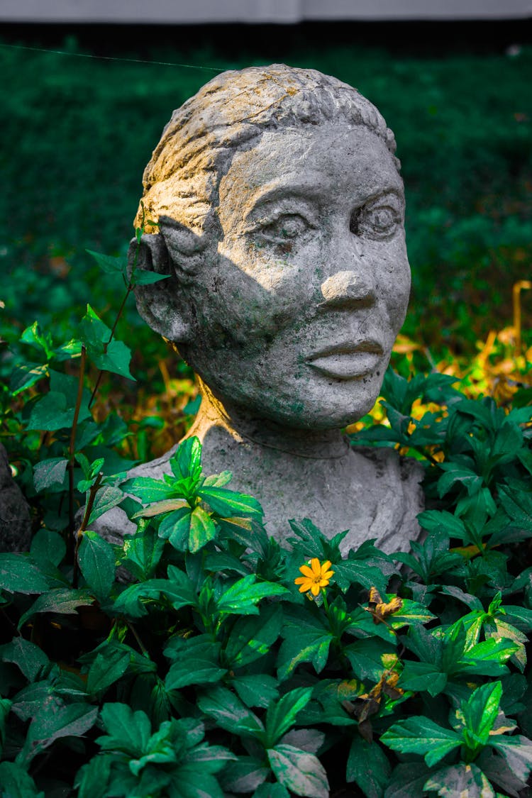 Sculpture Among The Shrubs In The Park