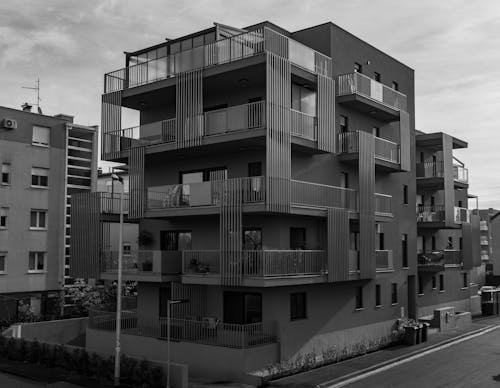 A Modern Concrete Residential Building with Balconies