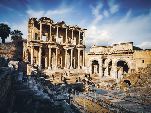 Free Explore the ancient ruins of the Library of Celsus under a clear blue sky in Ephesus, Turkey. Stock Photo