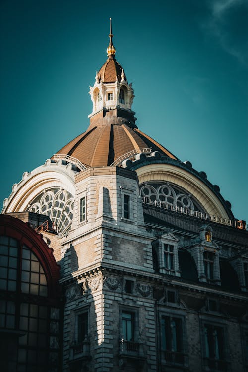 Facade of the Antwerp Central Train Station, Antwerp, Belgium 