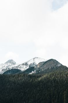 Serene snow-covered mountains in Banff National Park under a clear sky.