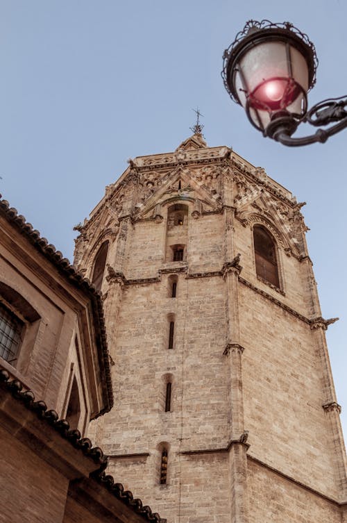 Low Angle Shot of the Miguelete Tower Attached to the Valencia Cathedral
