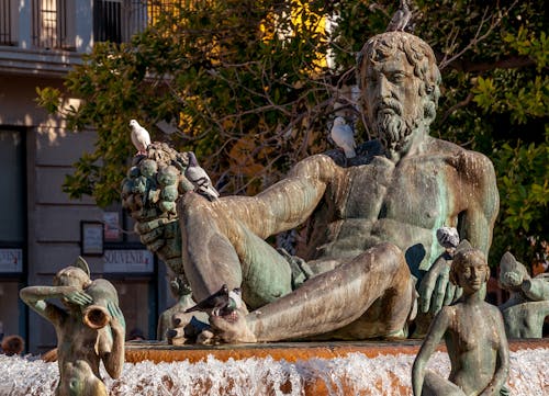 Birds Perched on Turia Fountain 