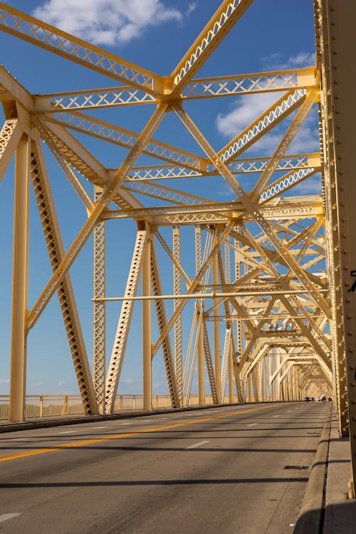 Steel Suspension Bridge Construction against Blue Sky